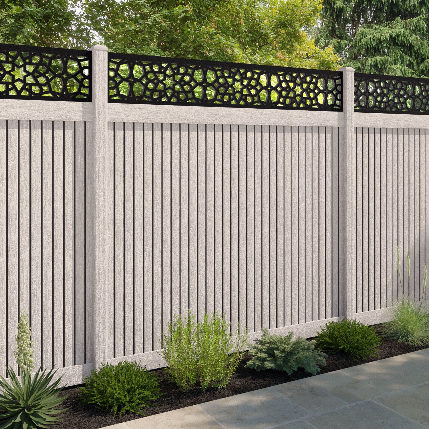 Virtis Nazira Fence Panel - Mid Stone - with our composite posts