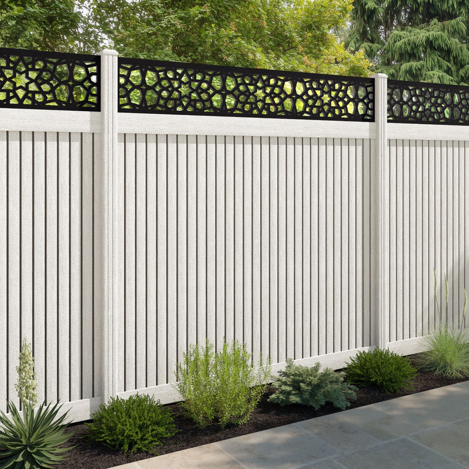 Virtis Nazira Fence Panel - Light Stone - with our composite posts
