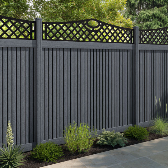 Virtis Oxford Curved Top Fence Panel - Anthracite - with our composite posts