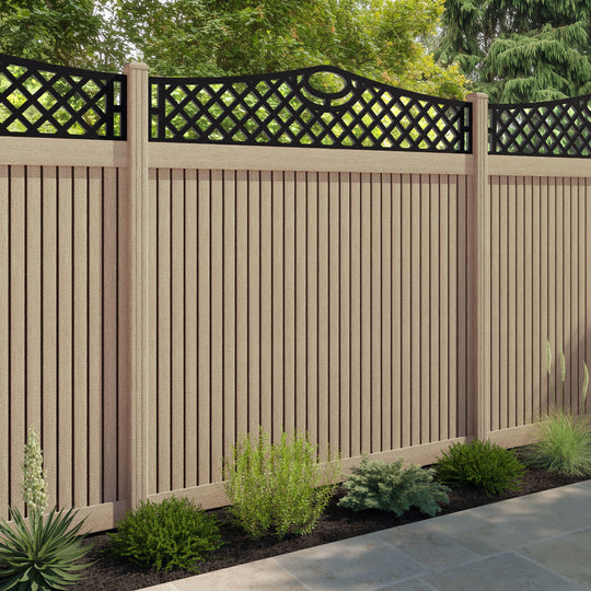Virtis Oxford Curved Top Fence Panel - Light Oak - with our composite posts