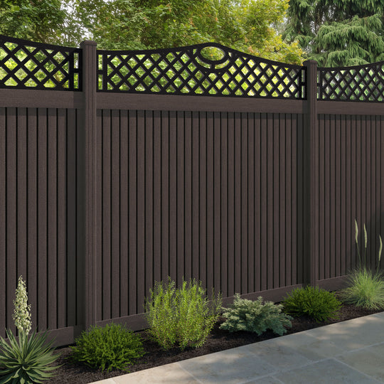 Virtis Oxford Curved Top Fence Panel - Mid Brown - with our composite posts