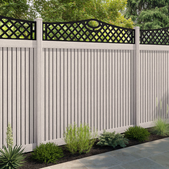 Virtis Oxford Curved Top Fence Panel - Mid Stone - with our composite posts