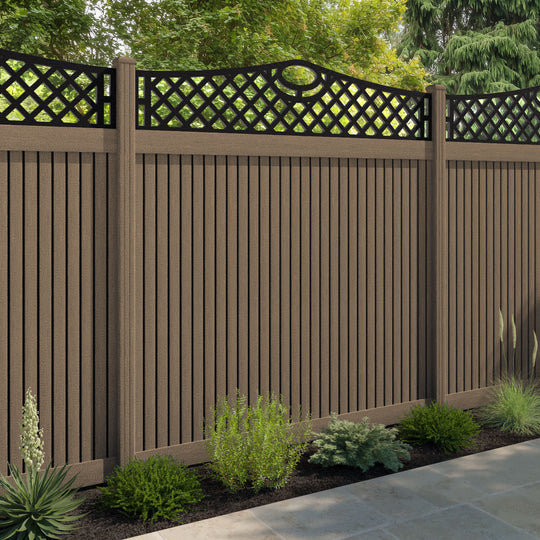 Virtis Oxford Curved Top Fence Panel - Teak - with our composite posts