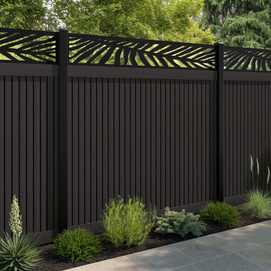 Virtis Palm Fence Panel - Dark Oak - with our aluminium posts