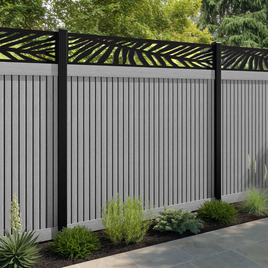 Virtis Palm Fence Panel - Light Grey - with our aluminium posts