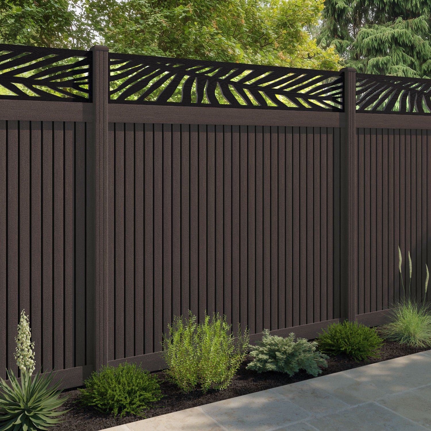 Virtis Palm Fence Panel - Mid Brown - with our composite posts