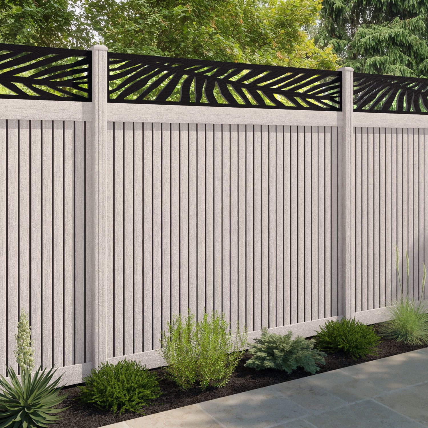 Virtis Palm Fence Panel - Mid Stone - with our composite posts