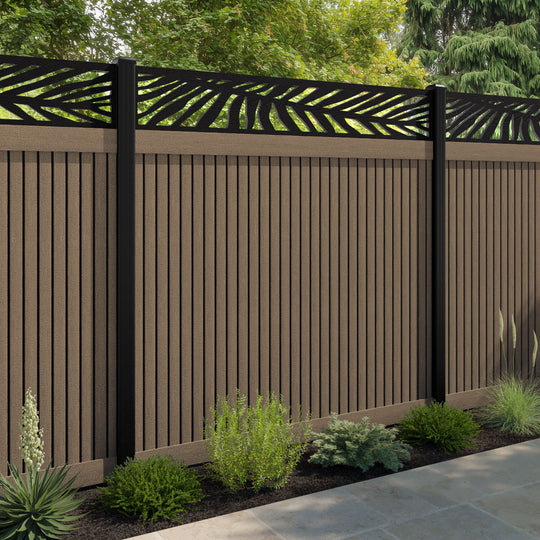 Virtis Palm Fence Panel - Teak - with our aluminium posts