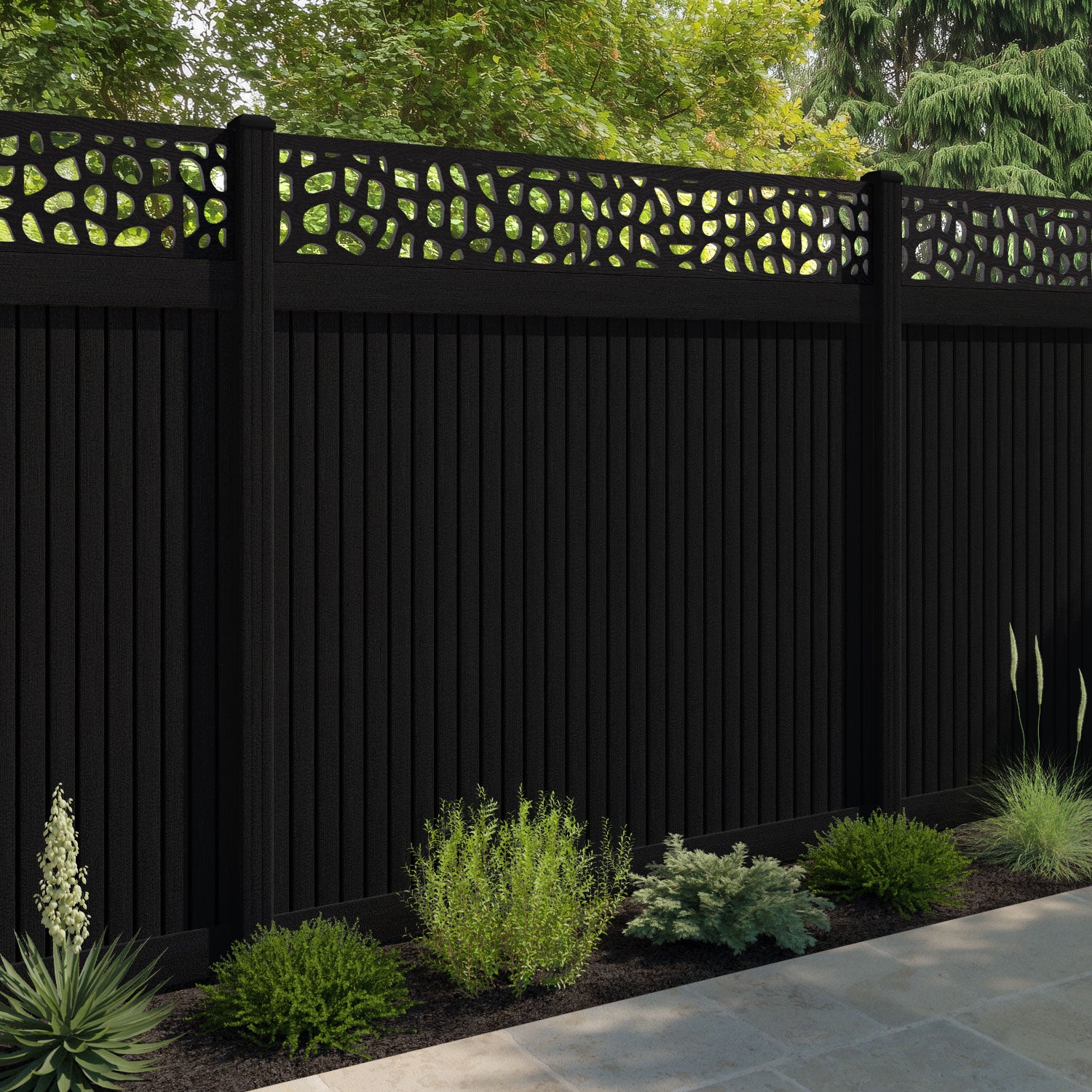 Virtis Pebble Fence Panel - Black - with our composite posts