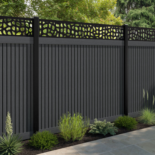 Virtis Pebble Fence Panel - Dark Grey - with our aluminium posts
