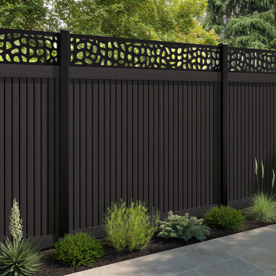 Virtis Pebble Fence Panel - Dark Oak - with our aluminium posts