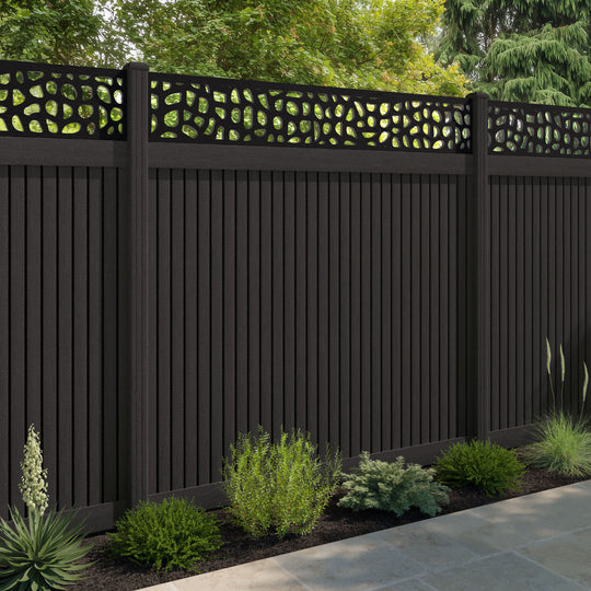 Virtis Pebble Fence Panel - Dark Oak - with our composite posts