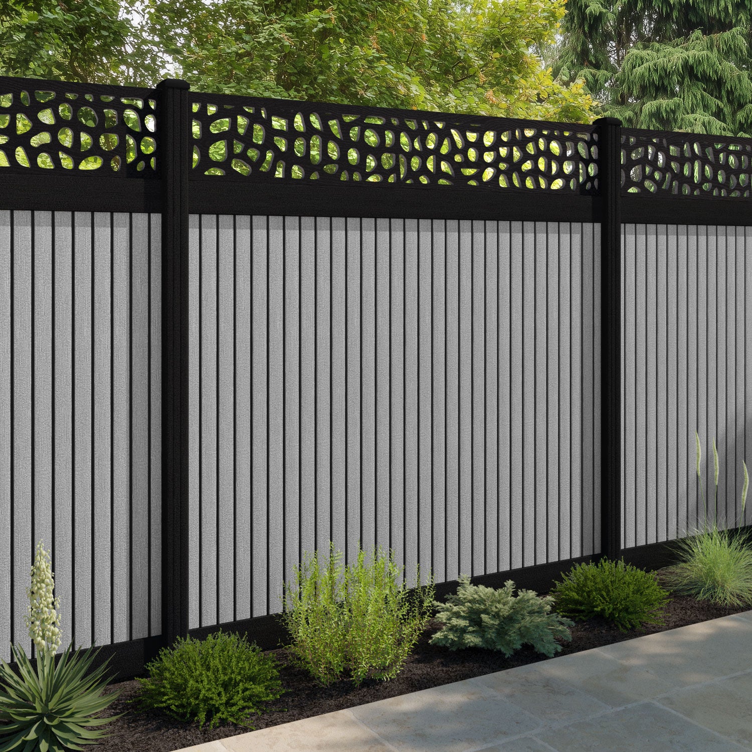 Virtis Pebble Fence Panel - Light Grey - with our composite posts