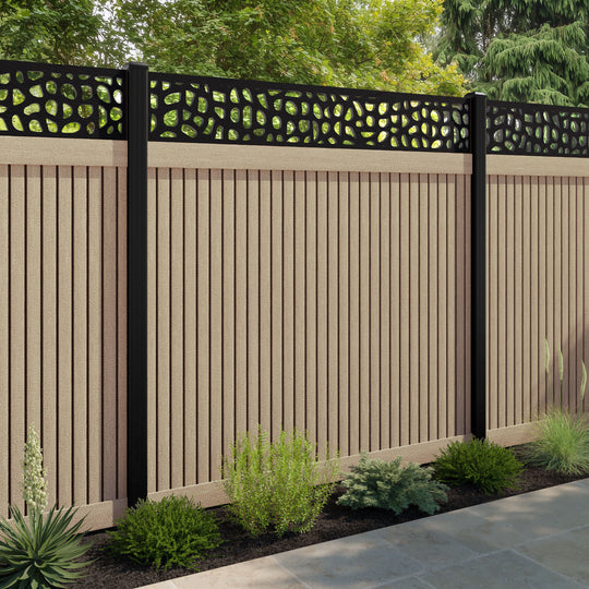 Virtis Pebble Fence Panel - Light Oak - with our aluminium posts