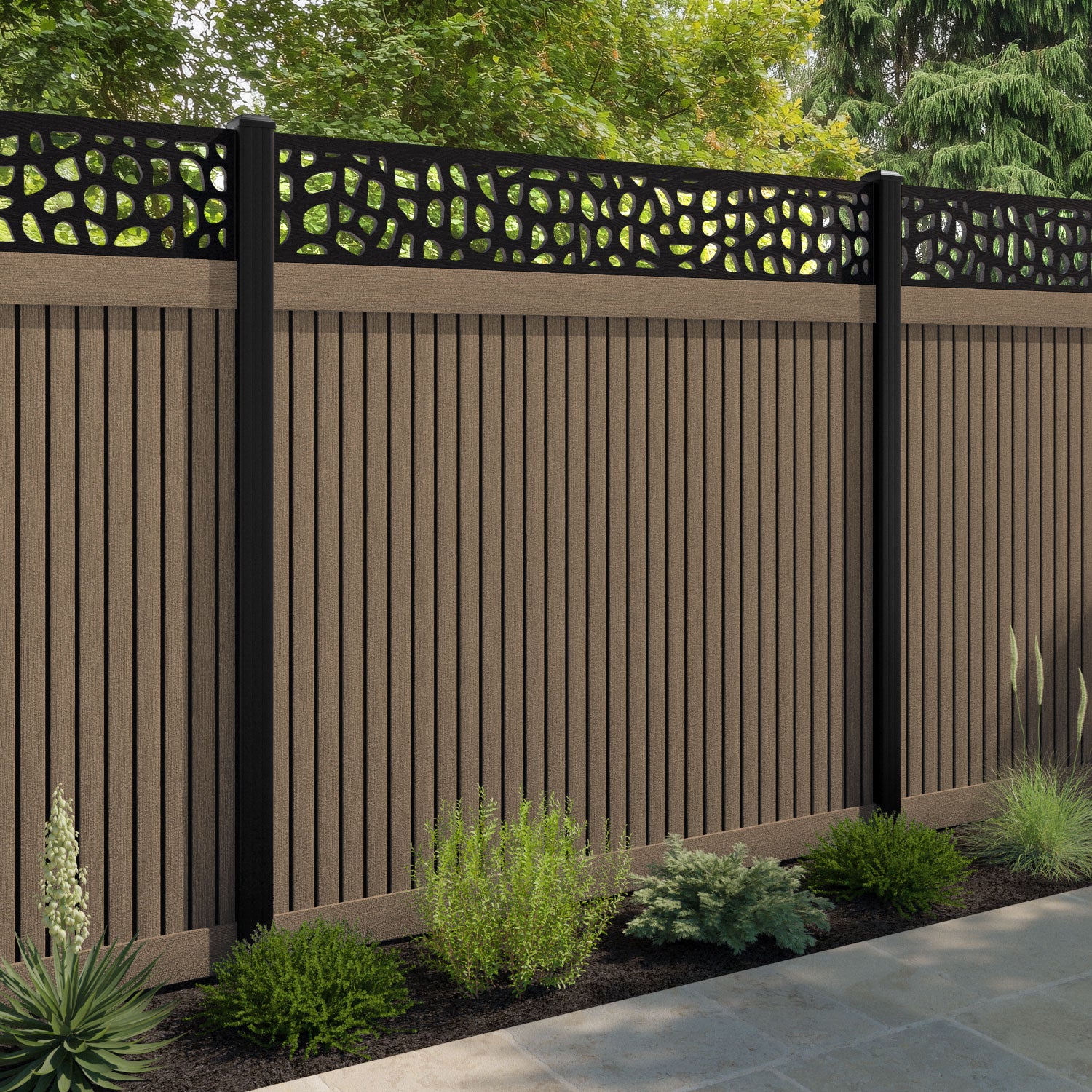 Virtis Pebble Fence Panel - Teak - with our composite posts