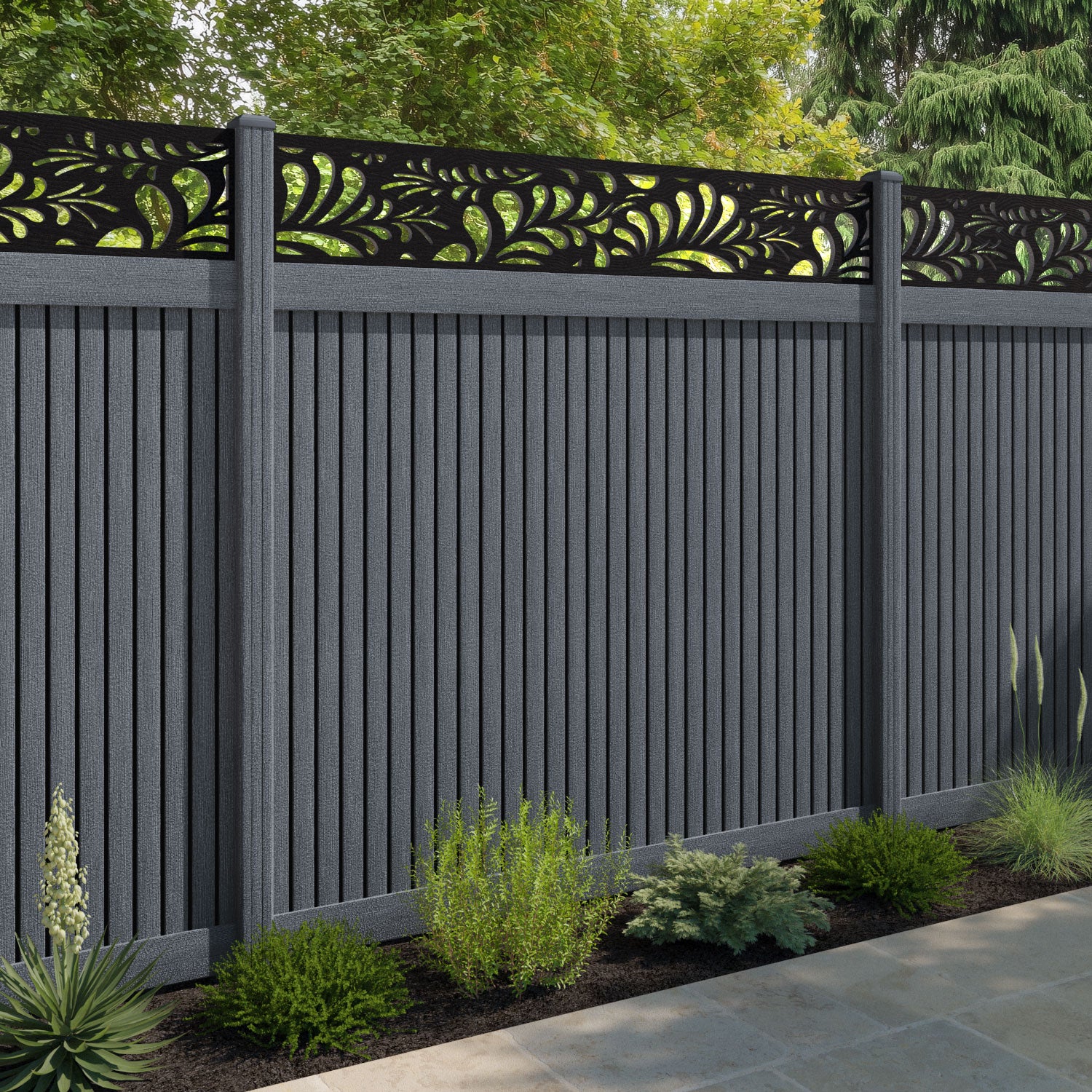Virtis Petal Fence Panel - Anthracite - with our composite posts