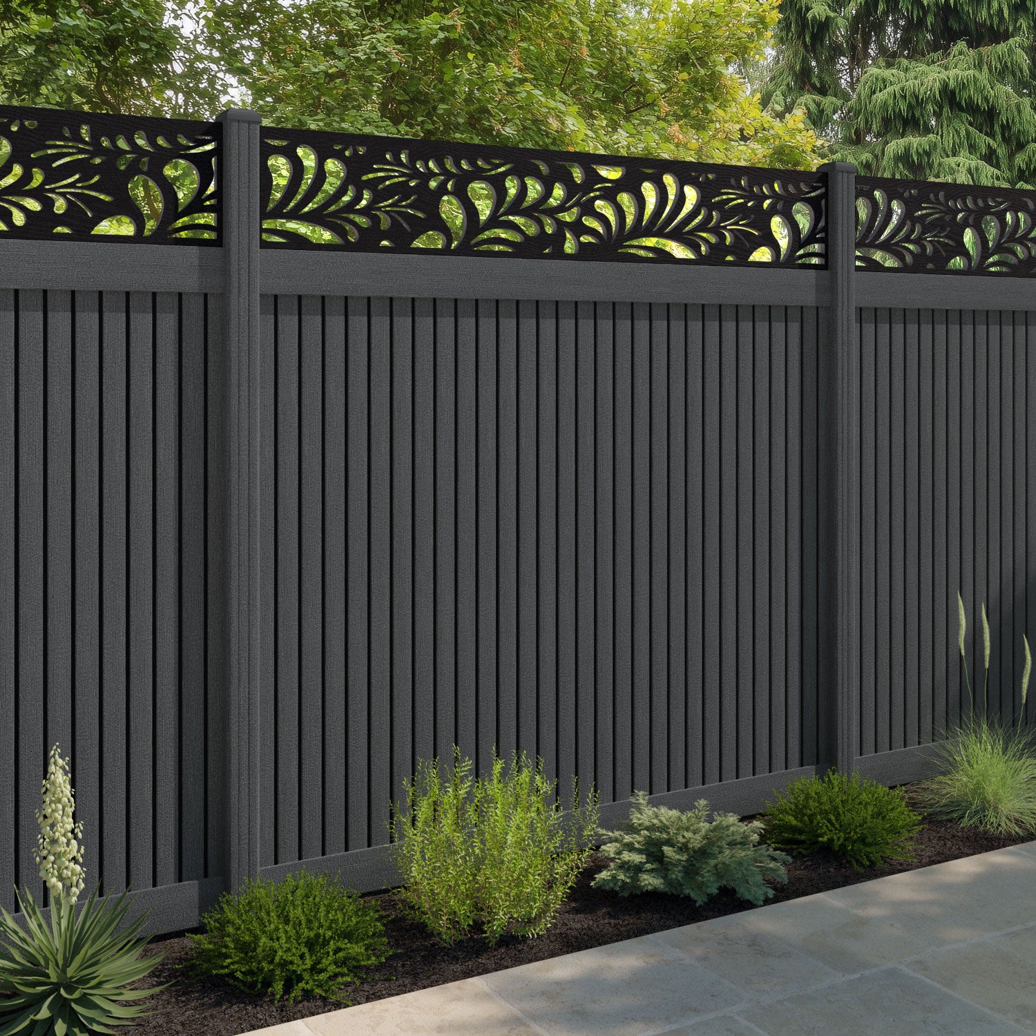 Virtis Petal Fence Panel - Dark Grey - with our composite posts