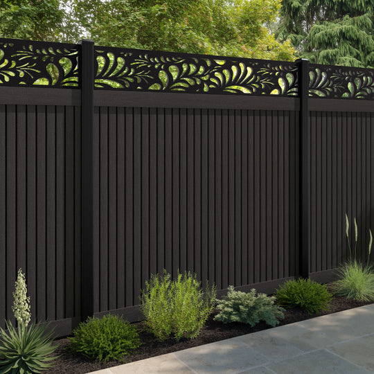 Virtis Petal Fence Panel - Dark Oak - with our aluminium posts