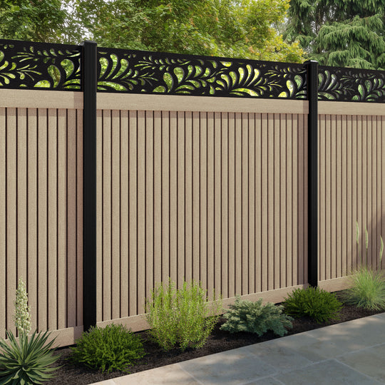 Virtis Petal Fence Panel - Light Oak - with our aluminium posts