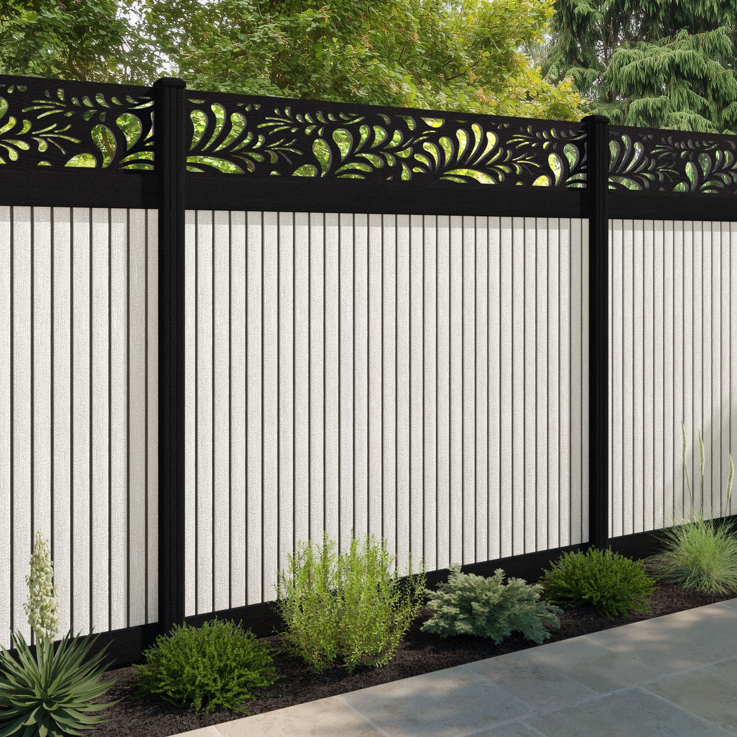 Virtis Petal Fence Panel - Light Stone - with our composite posts