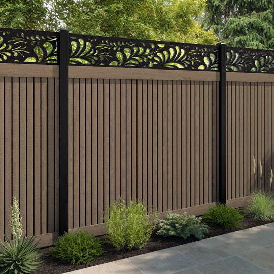 Virtis Petal Fence Panel - Teak - with our aluminium posts