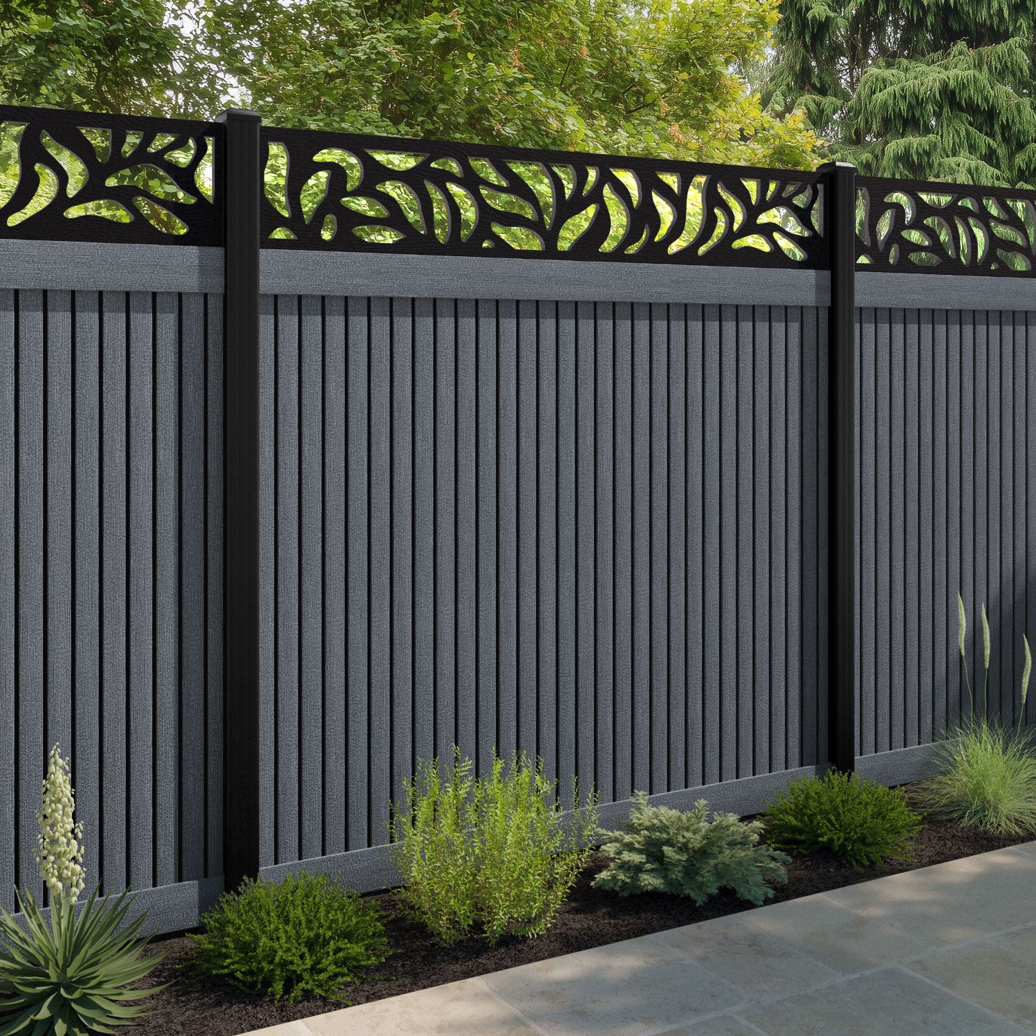 Virtis Plume Fence Panel - Anthracite - with our aluminium posts