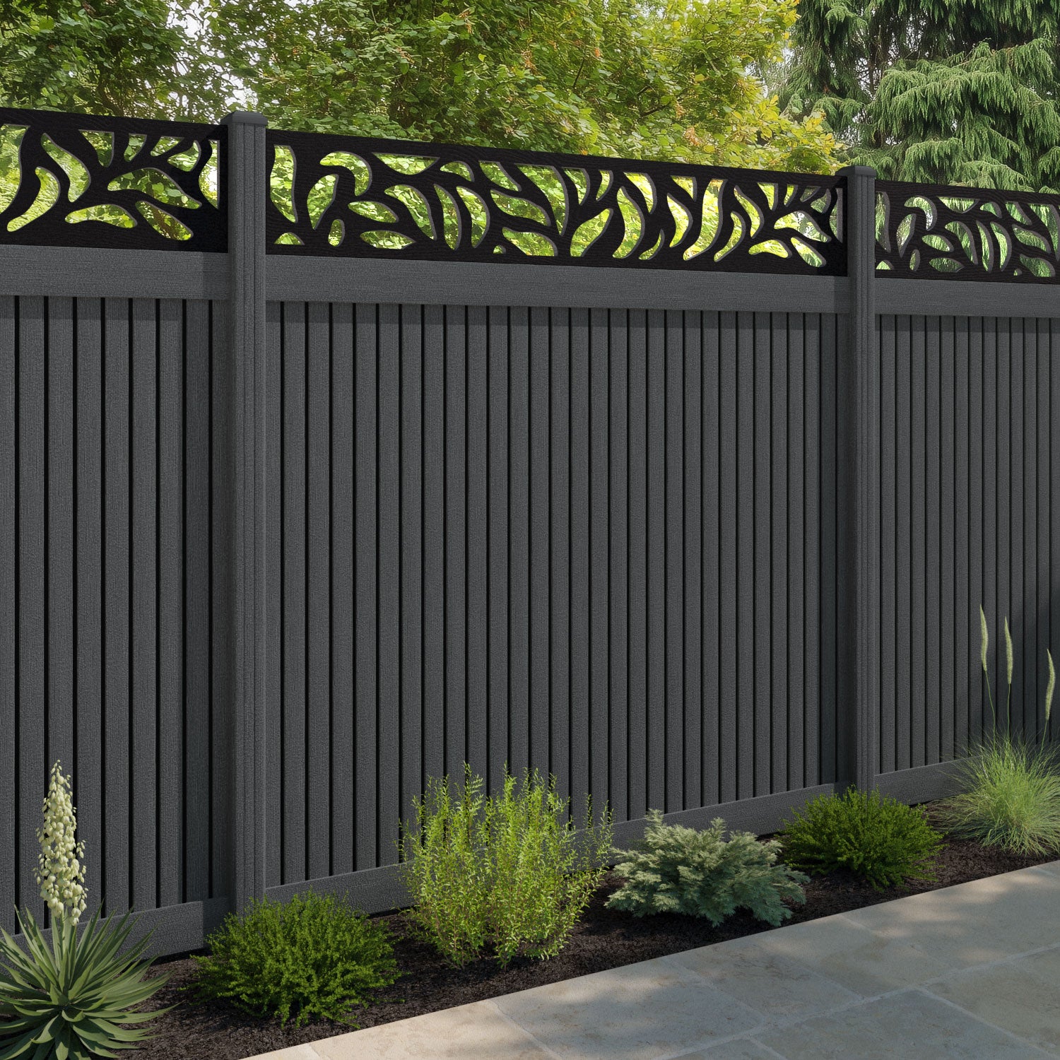 Virtis Plume Fence Panel - Dark Grey - with our composite posts