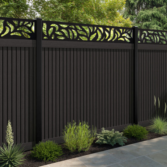 Virtis Plume Fence Panel - Dark Oak - with our aluminium posts