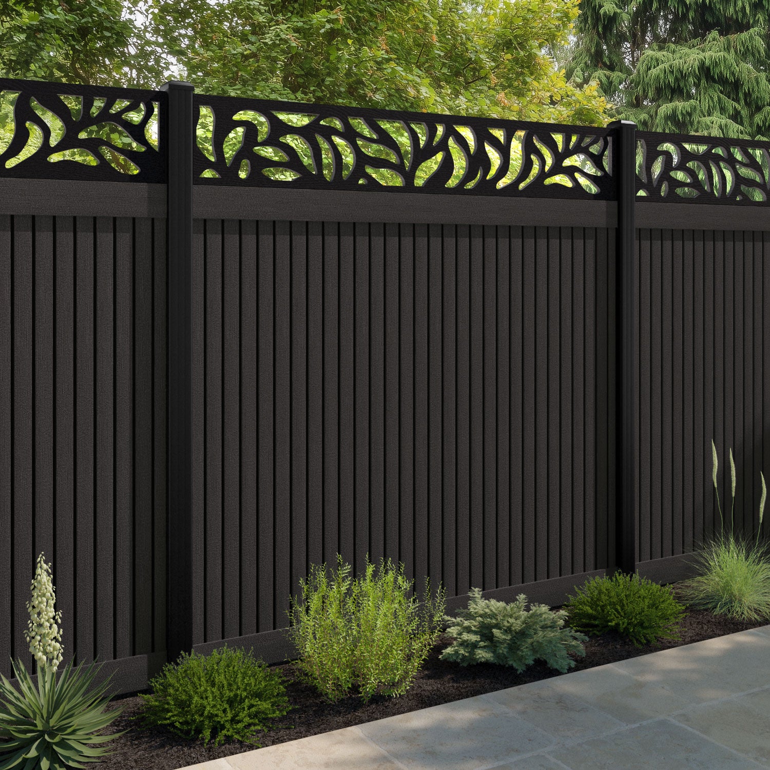 Virtis Plume Fence Panel - Dark Oak - with our composite posts