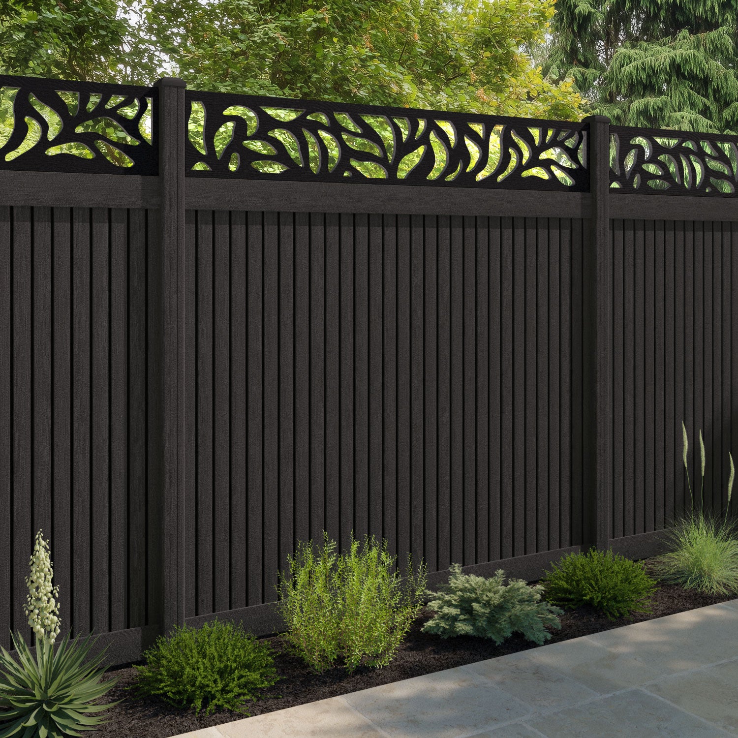 Virtis Plume Fence Panel - Dark Oak - with our composite posts