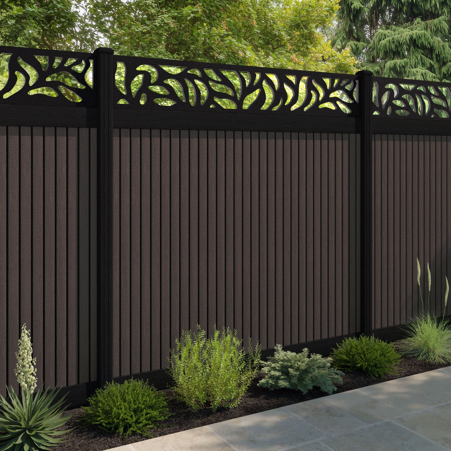 Virtis Plume Fence Panel - Mid Brown - with our composite posts
