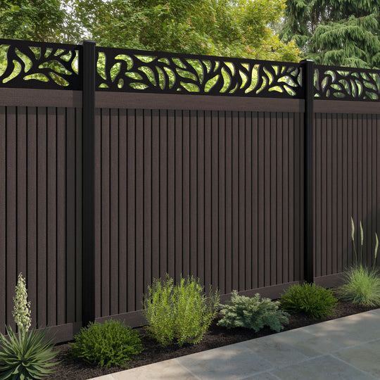 Virtis Plume Fence Panel - Mid Brown - with our aluminium posts