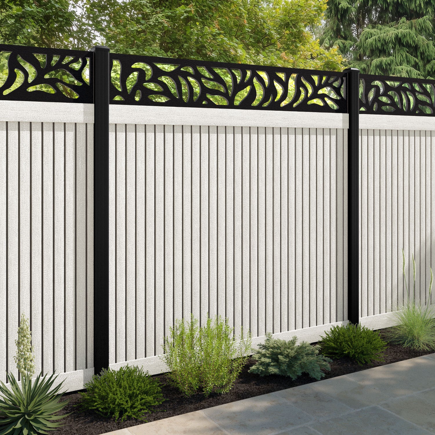 Virtis Plume Fence Panel - Light Stone - with our composite posts