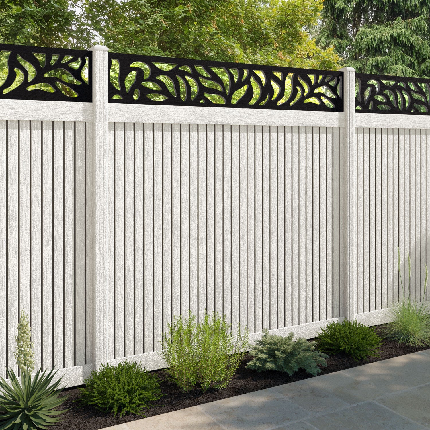 Virtis Plume Fence Panel - Light Stone - with our composite posts