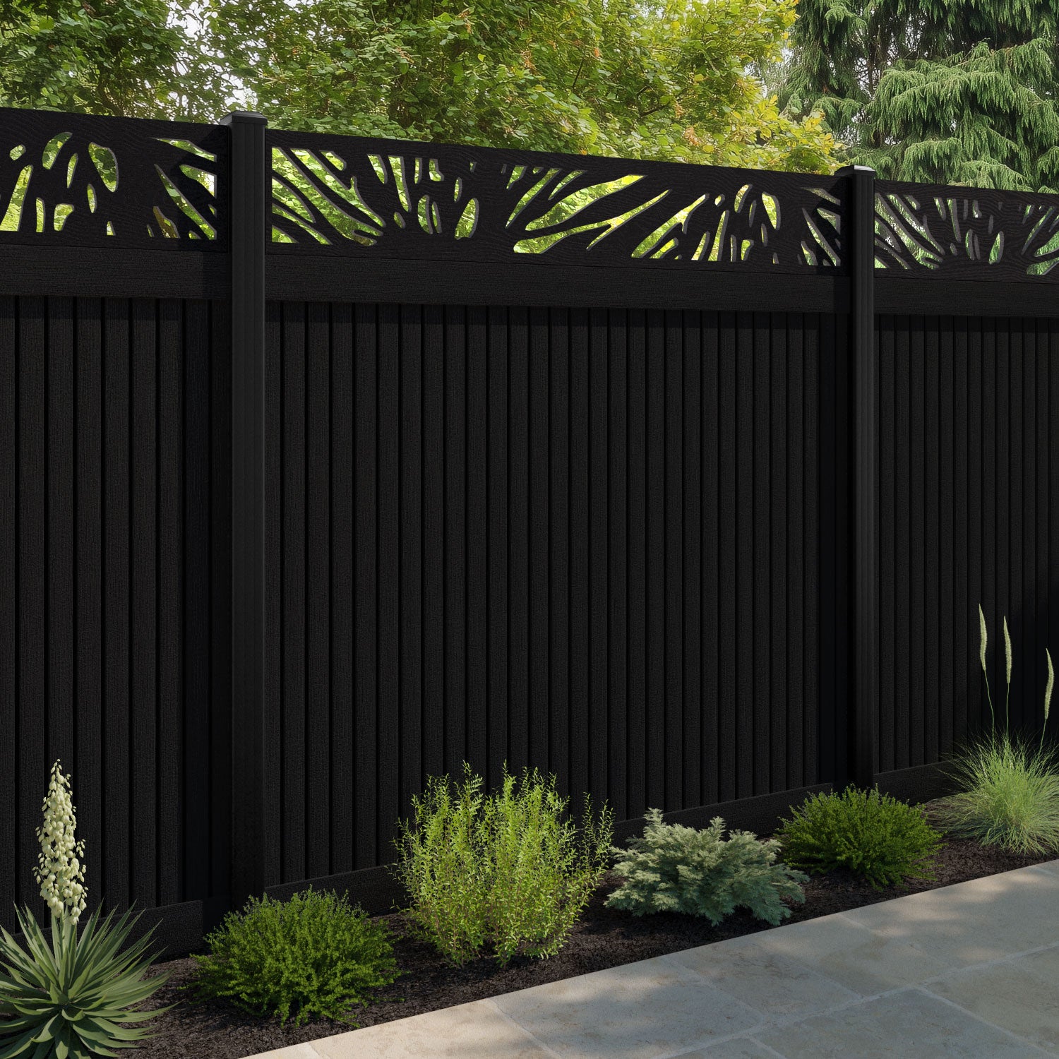 Virtis Poppy Fence Panel - Black - with our aluminium posts