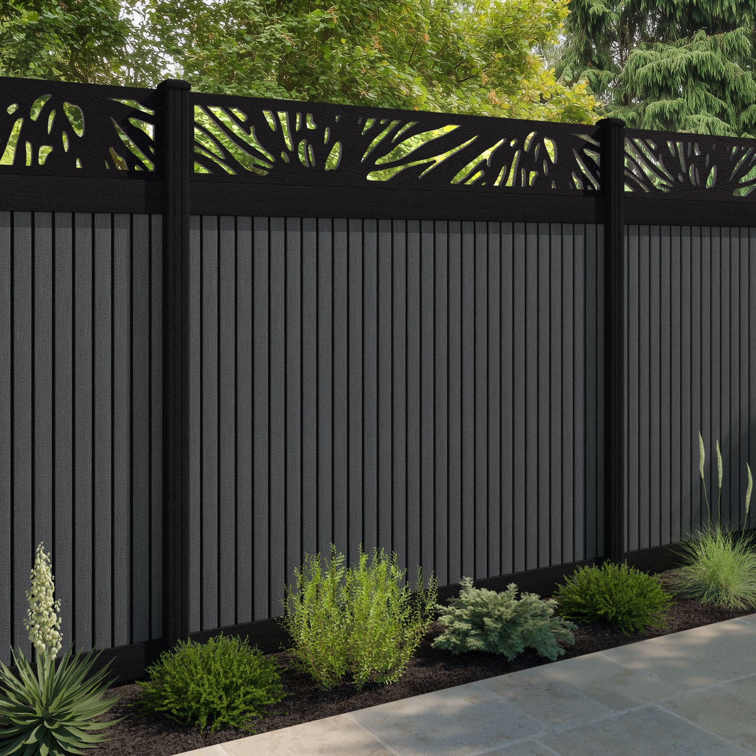 Virtis Poppy Fence Panel - Dark Grey - with our composite posts