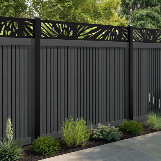 Virtis Poppy Fence Panel - Dark Grey - with our aluminium posts