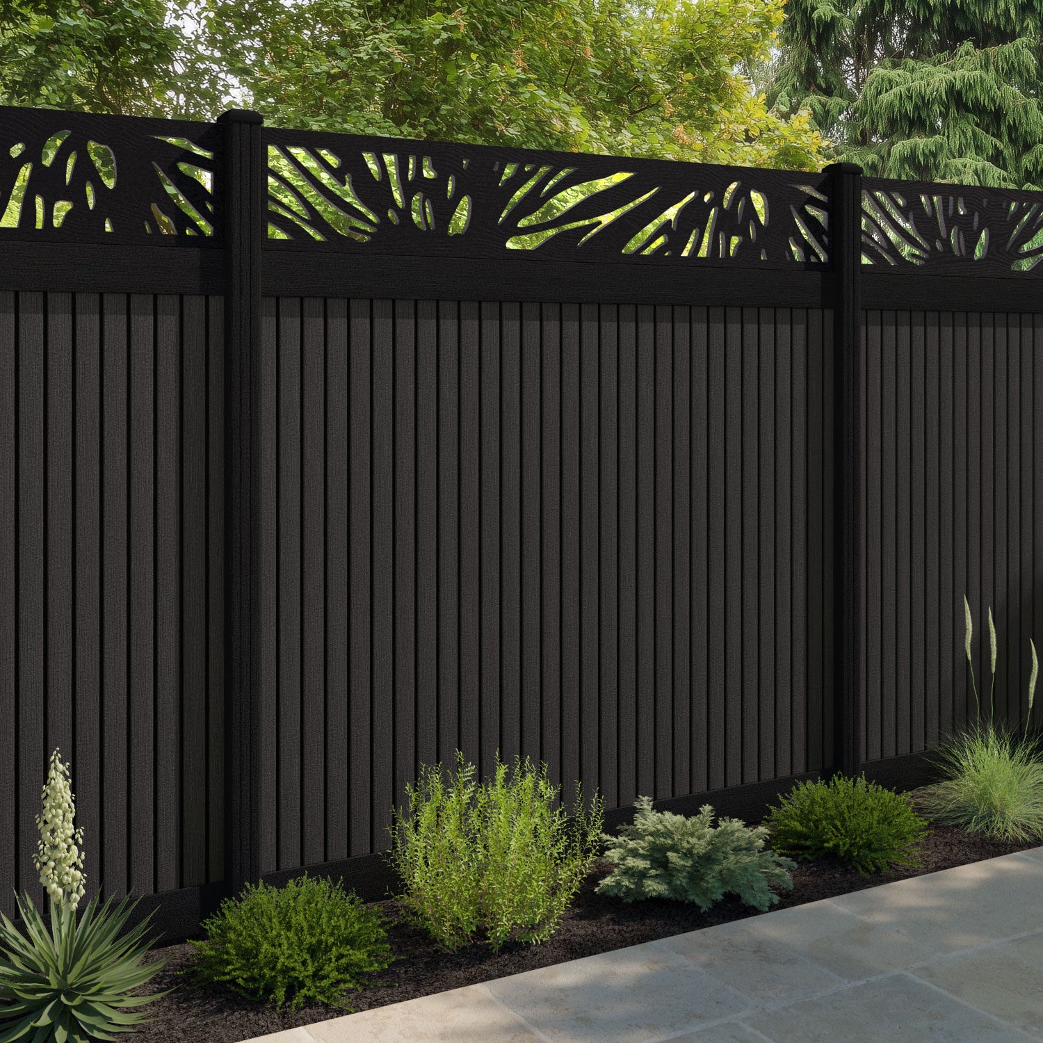 Virtis Poppy Fence Panel - Dark Oak - with our aluminium posts