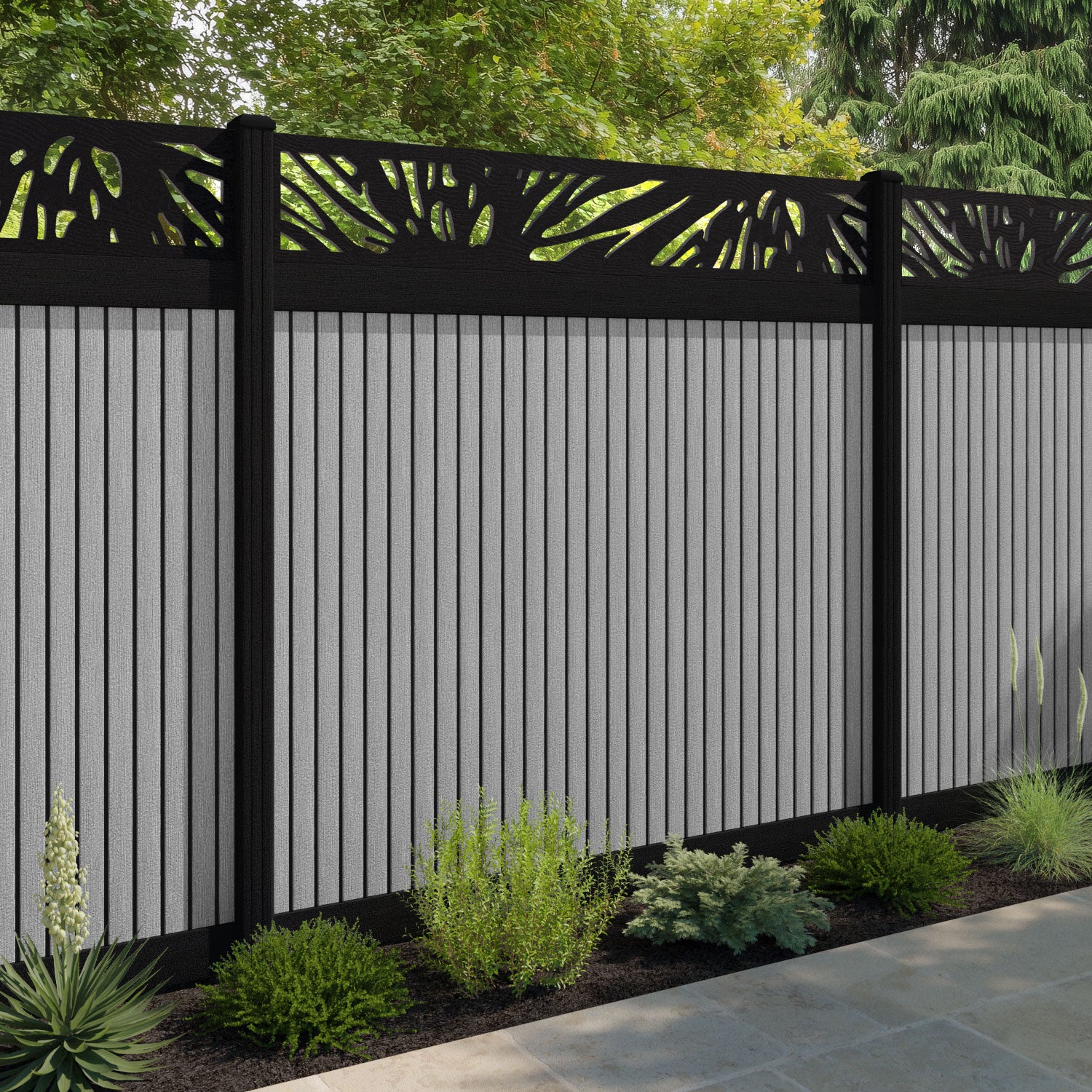 Virtis Poppy Fence Panel - Light Grey - with our aluminium posts