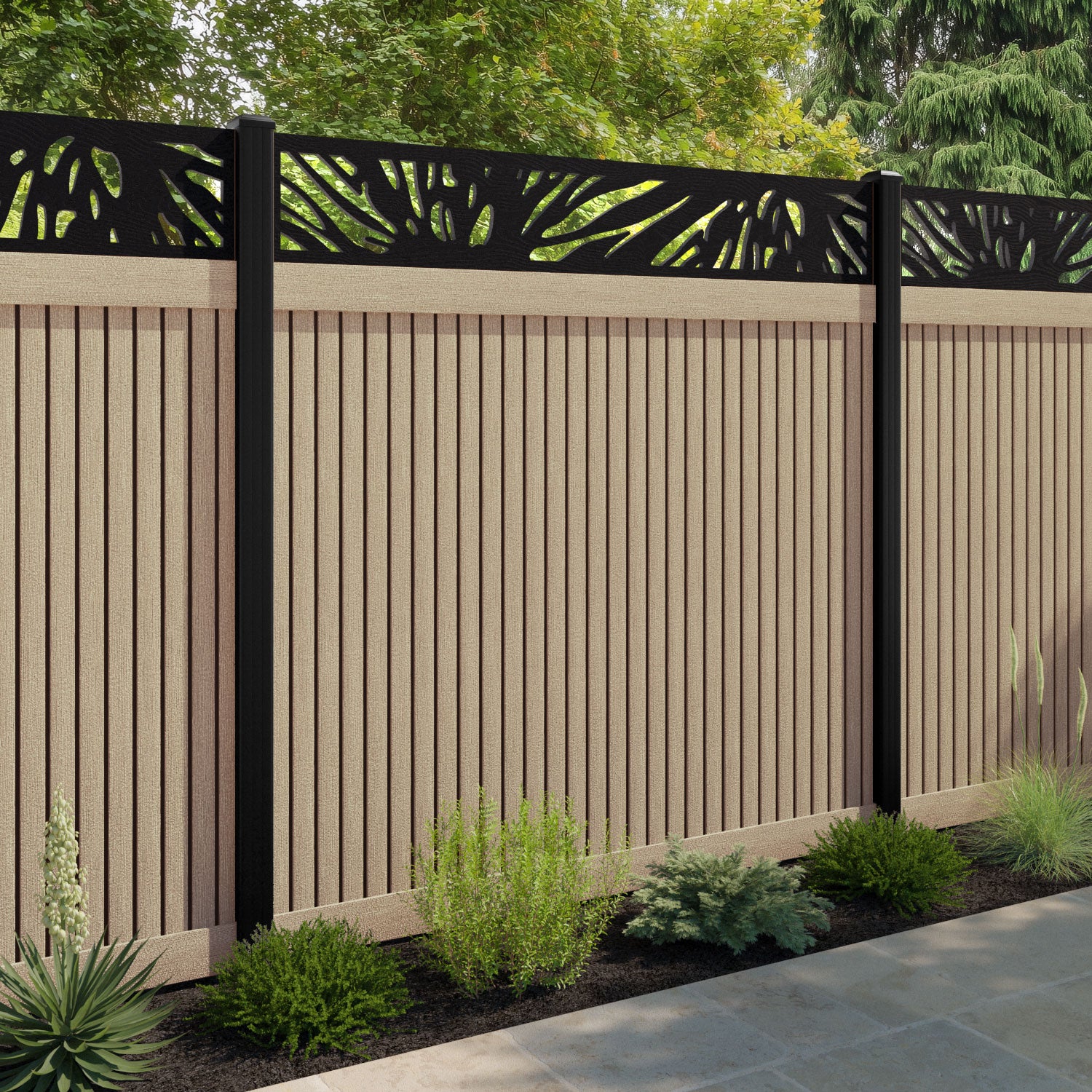 Virtis Poppy Fence Panel - Light Oak - with our aluminium posts