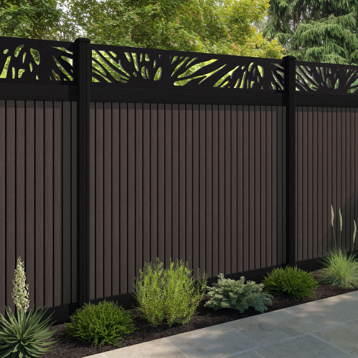 Virtis Poppy Fence Panel - Mid Brown - with our composite posts