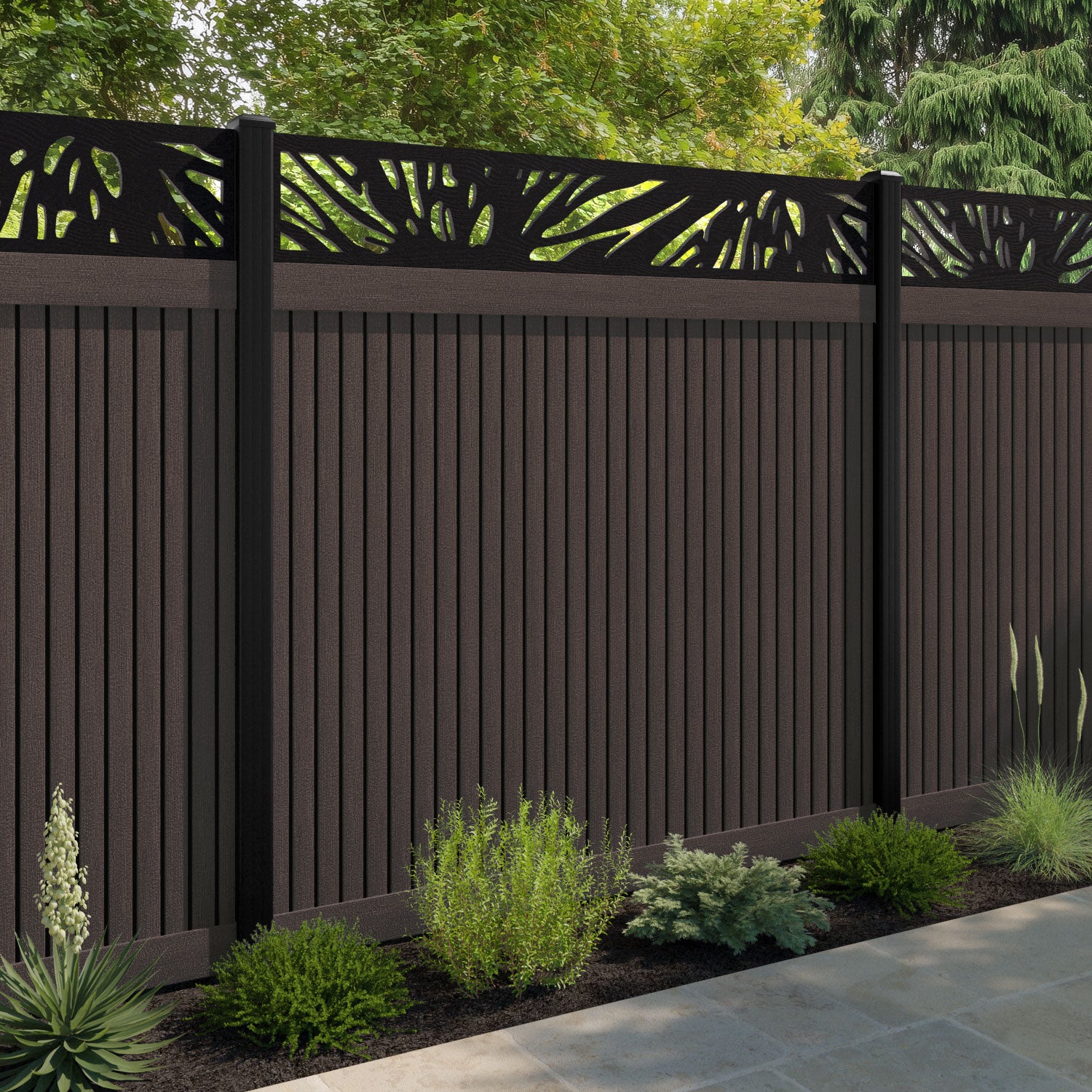 Virtis Poppy Fence Panel - Mid Brown - with our composite posts