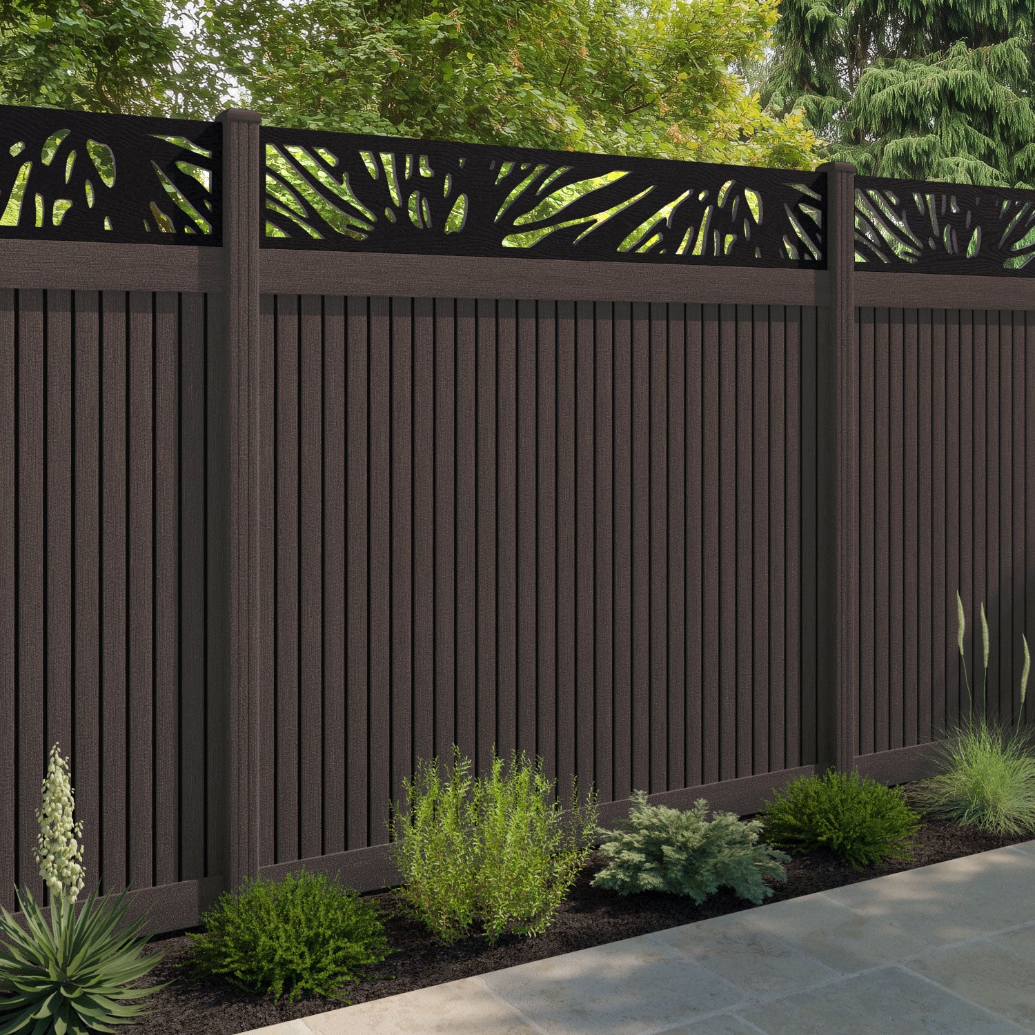 Virtis Poppy Fence Panel - Mid Brown - with our composite posts