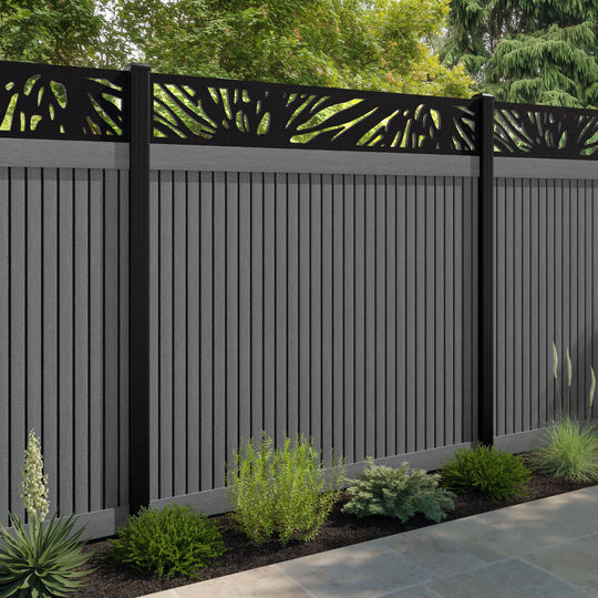 Virtis Poppy Fence Panel - Mid Grey - with our aluminium posts