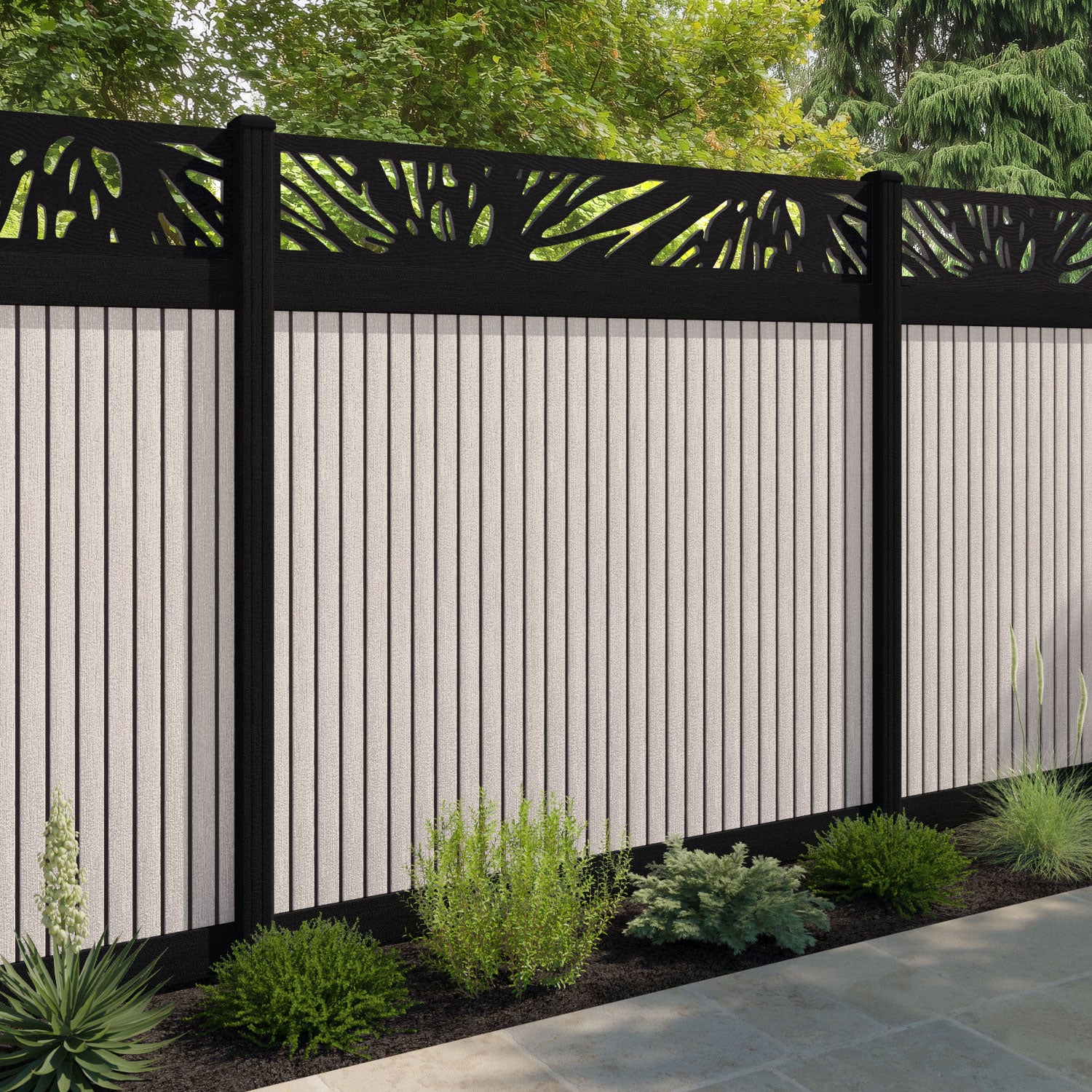 Virtis Poppy Fence Panel - Mid Stone - with our composite posts