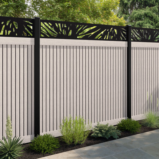 Virtis Poppy Fence Panel - Mid Stone - with our aluminium posts