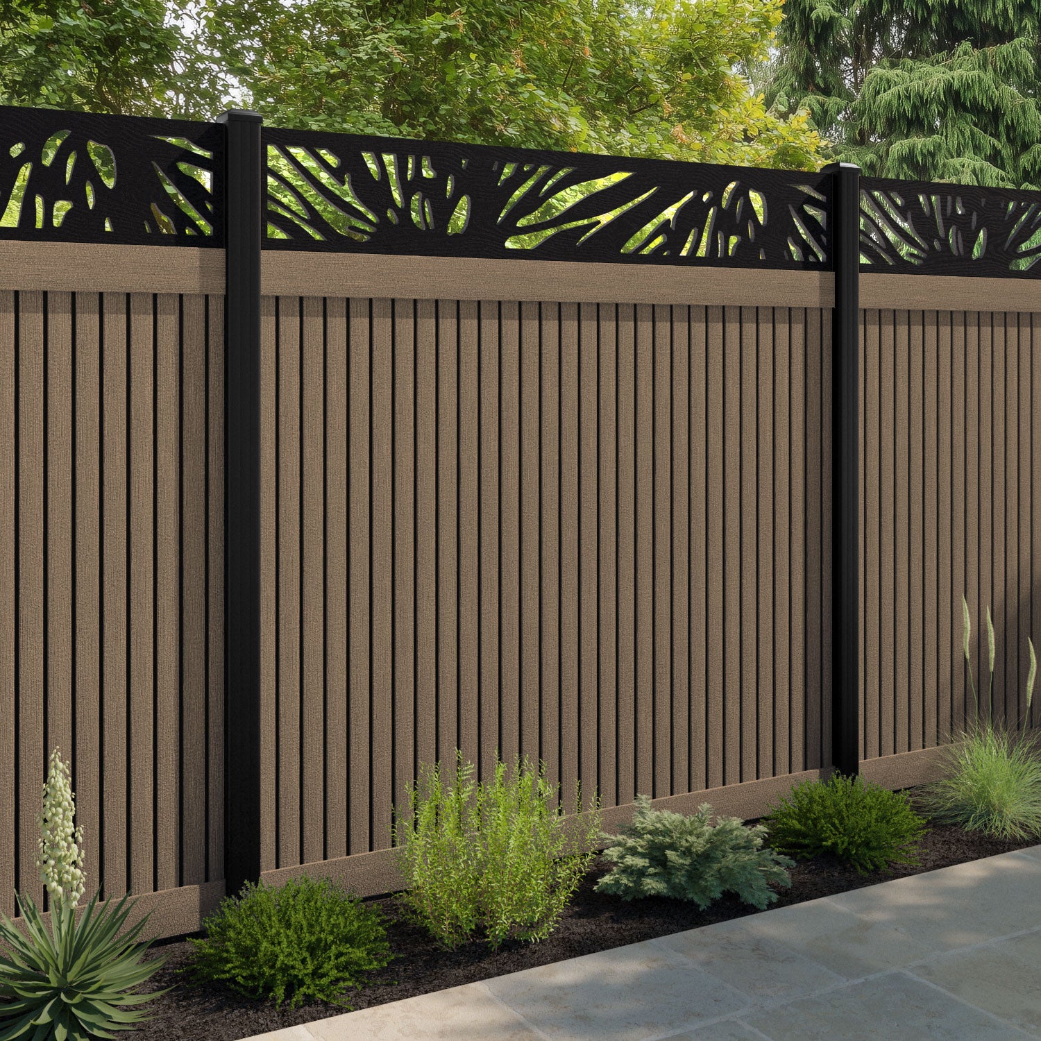 Virtis Poppy Fence Panel - Teak - with our composite posts