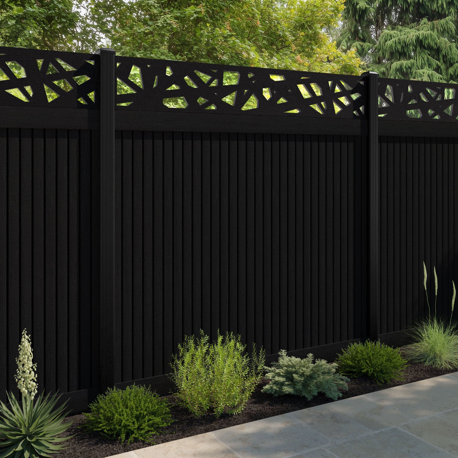 Virtis Prism Fence Panel - Black - with our aluminium posts