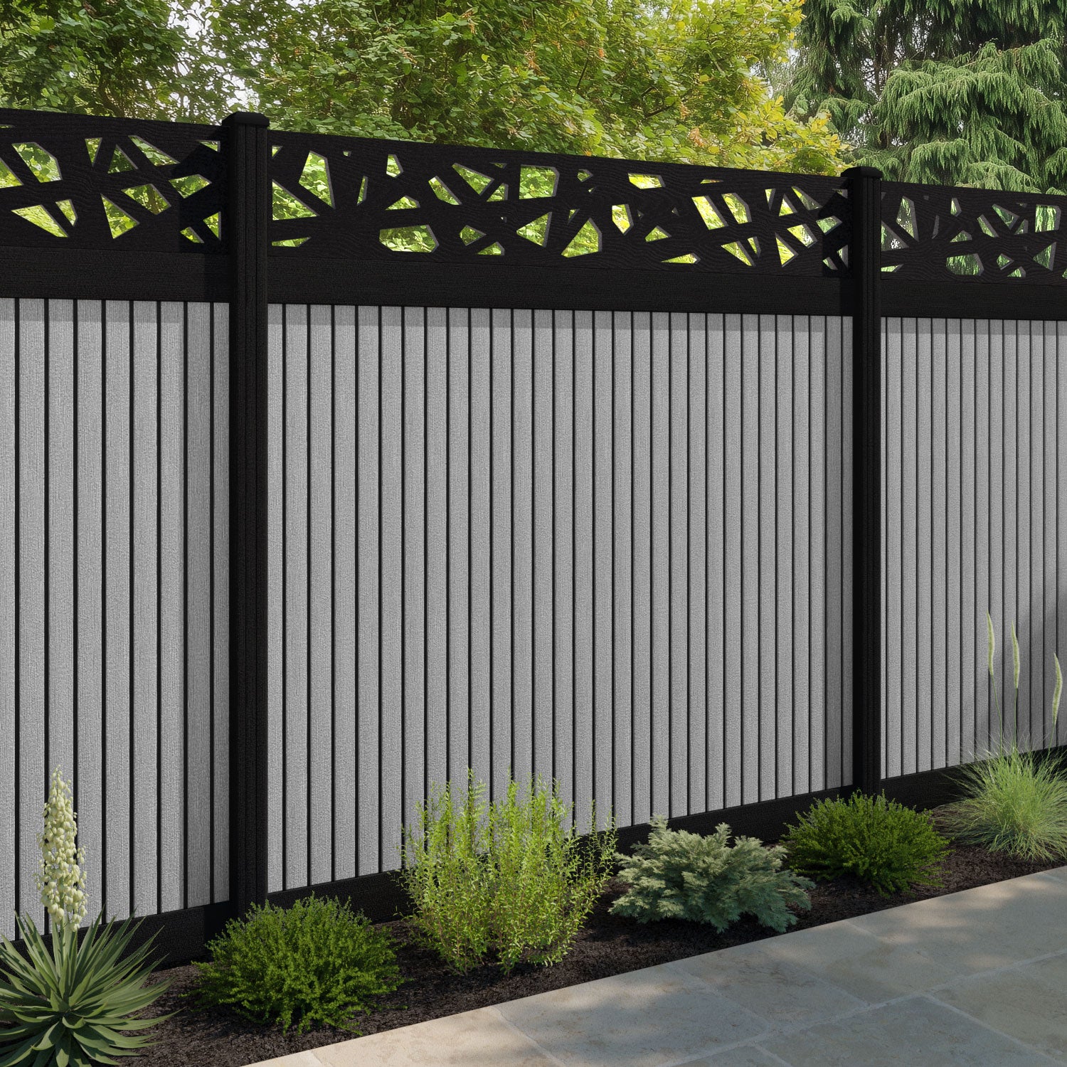 Virtis Prism Fence Panel - Light Grey - with our composite posts