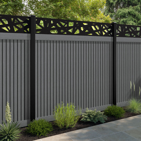 Virtis Prism Fence Panel - Mid Grey - with our aluminium posts